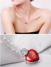 925 Sterlingsilber Damen Herz Rot Straßstein Zirkonia Liebe Halskette + Anhänger