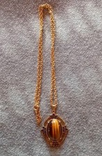 Damen Halskette mit Tigerauge Anhänger rund