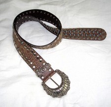 NANNI entzückender Gürtel Leder mit Nieten und Steinchen hellbraun 5 cm x 90/36