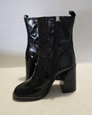 Topshop Stiefeletten mit Blockabsatz Leder eckige Zehenpartie Reißverschluss UK Größe 6,5