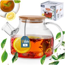 Glaskanne Glaskrug Teekanne Teebereiter aus Glas mit Sieb 1 L