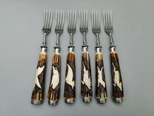 Anton Wingen 6x Speisegabel Jagdbesteck Hirschhorn Solingen Gabel Horn Tiermotiv