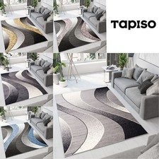 Designer Teppich Kurzfor  Wohnzimmer Modern Abstrakt Grau Wellen Muster ÖKOTEX