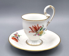 Höchst Porzellan 2-tlg. Mokka Gedeck, Blumen Bukett Streublumen, goldverziert