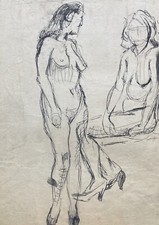 Figuren weiblich Akte sitzend unbekannt Anonym Skizze Studie 36 x 30 cm