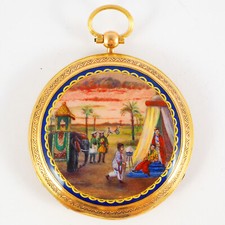 Pernetti  Genf  museale  Prunkemaille Taschenuhr in Gold - springende Stunde -
