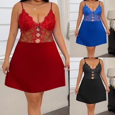 Übergröße Damen Spitze Nachtkleid Nachtwäsche Sexy Babydoll Negligee Reizwäsche