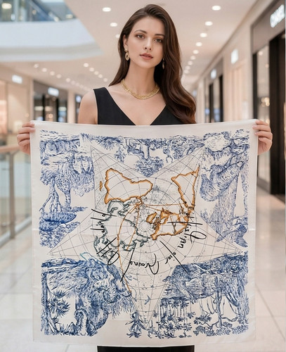 Seidentuch 90x90 weiß blau