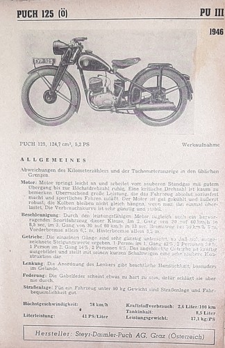 Puch 125 1946 datenblatt - 1946,
