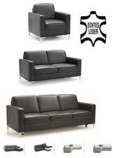 % PREMIUM ECHTLEDER SET SESSEL ECKSOFA L-FORM 3 SITZER SCHLAFSOFA WOHNLANDSCHAFT