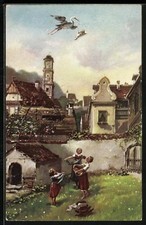 Künstler-AK Carl Spitzweg: Der Klapperstorch, Baby 