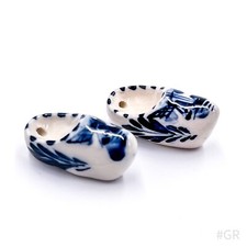 2x Miniatur Delft Holland Schuhe Clogs handbemalt Blau & Weiß | Puppenstube