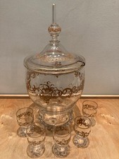 Antikes Bowle Service ca. 1880, Glas mit hochwertigem vergoldeten Dekor
