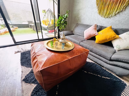 Vintage echtleder pouffe - vintage,