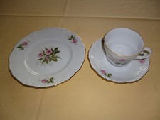 3 tlg. Kaffee- Teegedeck Theresia rosa Rose mit Goldrand von Seltmann Weiden