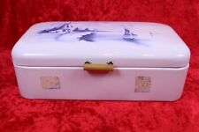 Alter Brotkasten Brotdose Brottrommel Windmühle Segelboot Weiß Emaille Vintage