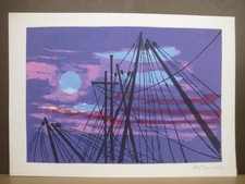 Original Siebdruck GRAF VON MERVELDT Nacht an Bord 60er Jahre Segelschiff Grafik