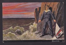 AK. Patriotik Kaiserliche Marine WK 1. Matrose Flagge „Gerettet“ Feldpost 1917