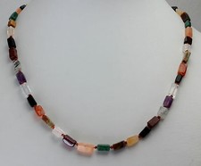  Kette mit bunten NATUR Edelsteinen - DISCO MIX,45cm Lang,Quader,Bunt,Halskette