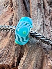 ? NEU! Original Trollbeads Glas Bead OOAK Unikat Pfauenfeder Türkis Sommer Aqua