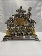 D59# Judaica gr. massiver Chanukka Leuchter Silber 800 h: 27 cm Handarbeit