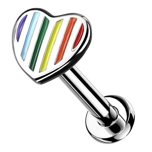 Labret regenbogen herz flach - labret,