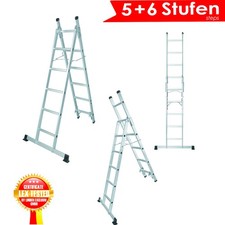 Mehrzweckleiter 3in1 mit 5 + 6 Stufen Alu Kombileiter Anlegeleiter Schiebeleiter