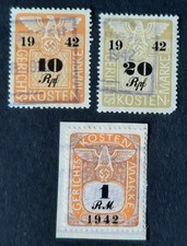 DR / Deut. Reich  1942   Gerichtskosten-Fiskalmarken  - 10 / 20 Rpf / 1 RM -
