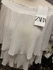 Zara Carmen Plissee Bluse Weiss Gr. M