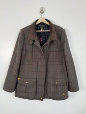 Joules Tweed Feldmantel Jacke Gr. UK 18 dunkelgrün Wolle kariert Country Equine