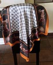 LUXUS SCHAL 70*70 SCARF KUNSTSEIDE CHARMEUSE BLOGGER TUCH PFERDE TOP ORANGE SCHW