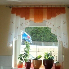 Wunderschöne Fertiggardine-weiß-edel-gefaltet-Handarbeit-Blumen gestickt-L100 cm