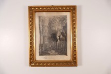 Stahlstich  Berlin 1902 Rahmen Jugendstil Allee mit Familie