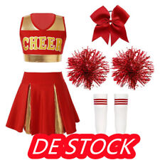 DE~iEFiEL Cheerleader Kostüm Kinder Mädchen Outfits mit Pompons und Socken Set