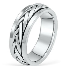 Silberring 7,5mm Drehbar Flechtmuster Bandring 925er Elegant Massiv Damen Herren