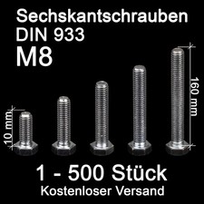 Sechskantschrauben M8 8.8 verzinkt Maschinenschrauben DIN 933 Vollgewinde