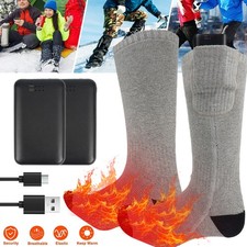 Beheizbare Socken Heizsocke 4000mAh Beheizter Heizung USB Fußwärmer mit 2 Akku