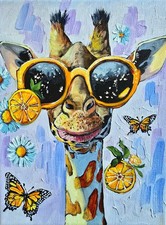 Coole Giraffe Ölbild 18x24 cm