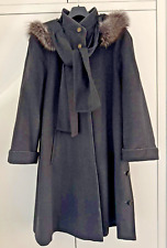 Maximilian Steinbock Loden Mantel Gr 42  schwarz abnehmbarer Pelzbesatz Kapuze