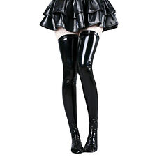 Damen Halterlos Wetlook Lackleder Kniestrümpfe Oberschenkel Hohe Strümpfe Socken