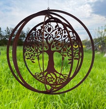Edelrost Windspiel Lebensbaum D21.5cm Rost Metall Hänger Spirale Baum Garten