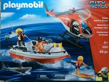playmobil 5668 city action # Rettung Heli Hubschrauber Boot Schiff Surfer Hai