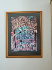 Echtholz Rahmen mit Bild/Kunstdruck Hundertwasser Maße 96x76, 1. Aufla