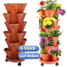 6er Pflanzturm Erdbeerturm Blumentopf Säulentopf Hochbeet Stapelbar mit Rollen