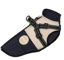 Hundemantel Winter Wasserdicht mit Geschirr Mittlere und grosse Hunde Blau-Beige