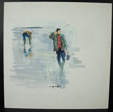 Jean-Claude QUINETTE (1956) Pfirsich Stiel- Angler Bretagne Ebbe Bass Frankreich