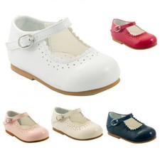 BABY MÄDCHEN PATENTSCHUHE SPANISCHER STIL MARY JANE PARTYSCHUHE WEISS ROSA ROT MARINEBLAU 