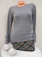 Italy Pullover Strick  Perlen Flügelärmel grau S M NEU mit Etikett