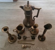 Messing 10 Teile Kanne Krug Vase Kerzenhalter Miniaturen Glocke Zange Konvolut