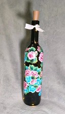 Bemalte Deko Flasche mit Licht, Leichtflasche, Fenster Deko, Tischlampe